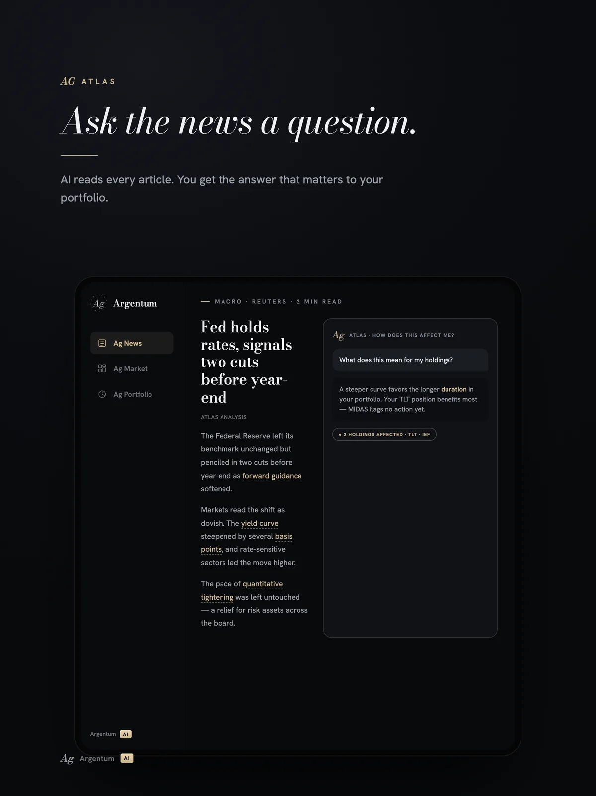 Argentum Ai no iPad — ATLAS responde uma pergunta sobre um artigo de notícias