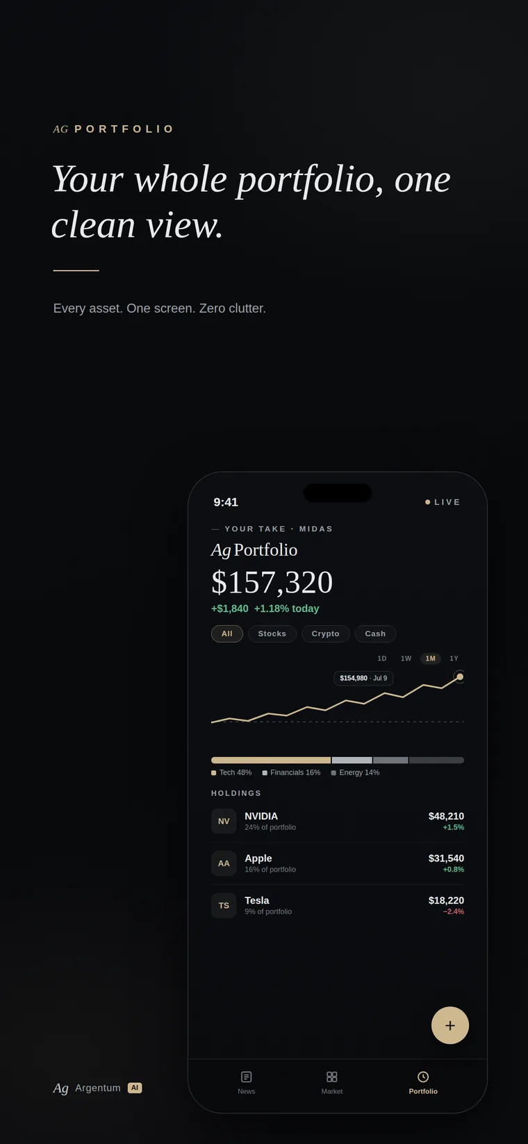 Captura da App Store do Argentum Ai — Carteira: toda a sua carteira numa única vista limpa